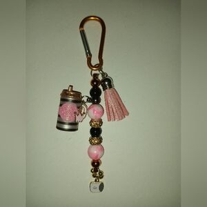 Pink and Black Key Holder with Tassel and Beads